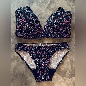 Body By Victoria Secret Adaptive Bra Panties Love Pink Black Butterfly L 40DDD